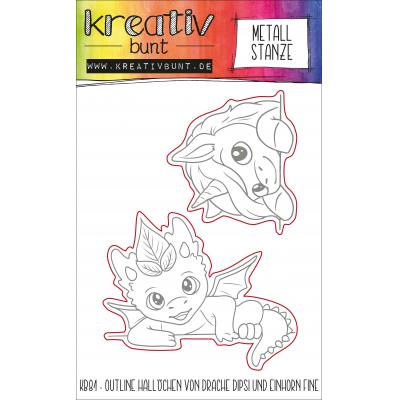 kreativbunt Cutting Dies - Hallöchen von Drache Dipsi und Einhorn Fine